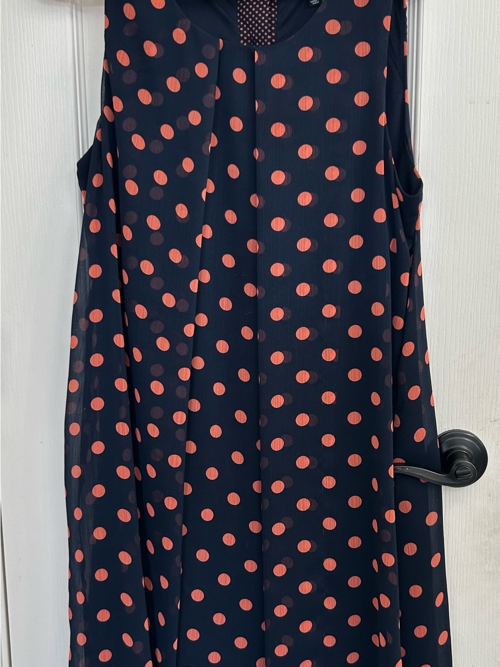 MSK Navy Dress with Coral Polka Dots
